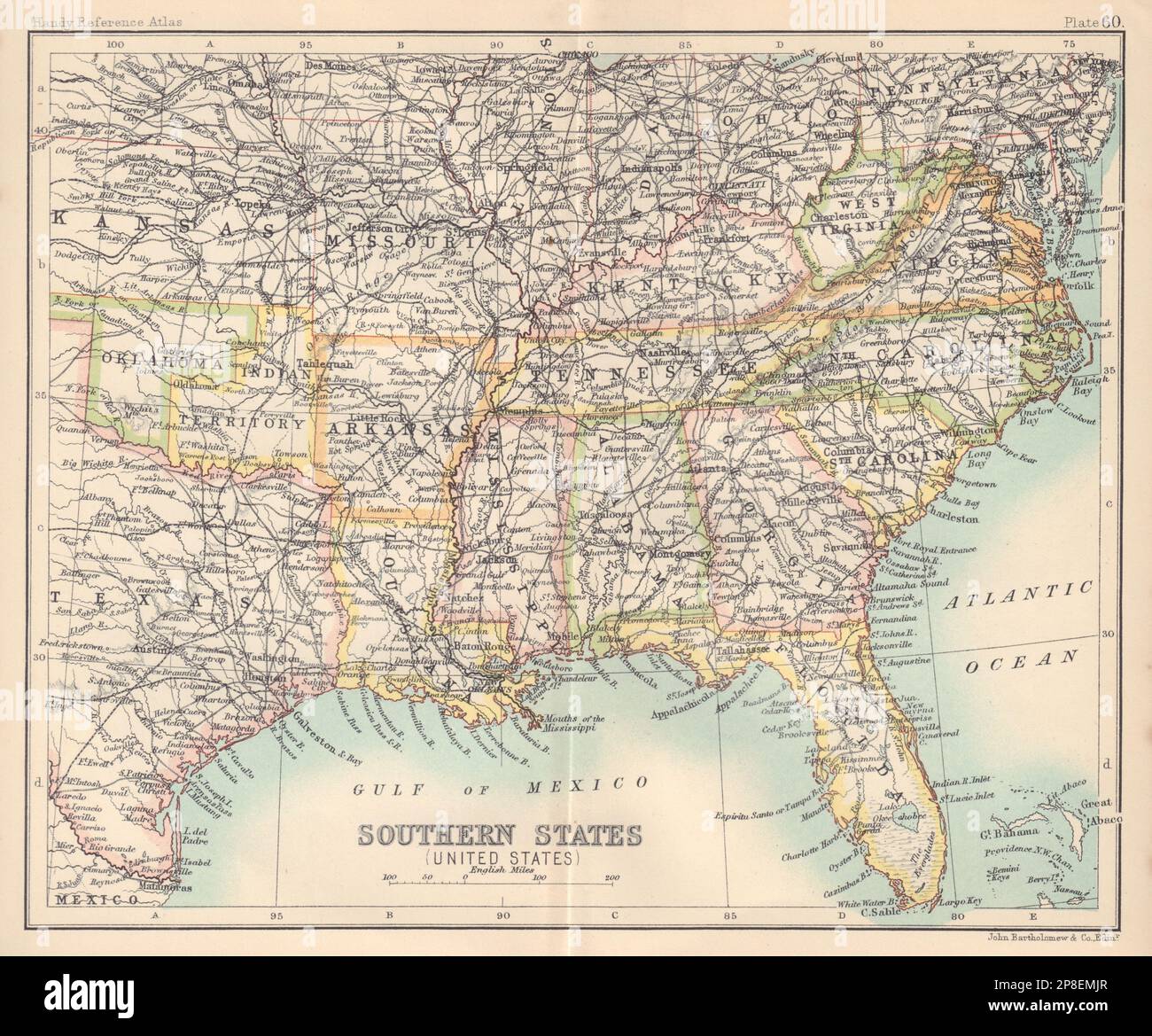 Stati del sud (Stati Uniti). Sud profondo. Territorio indiano. Mappa degli Stati Uniti 1898 Foto Stock