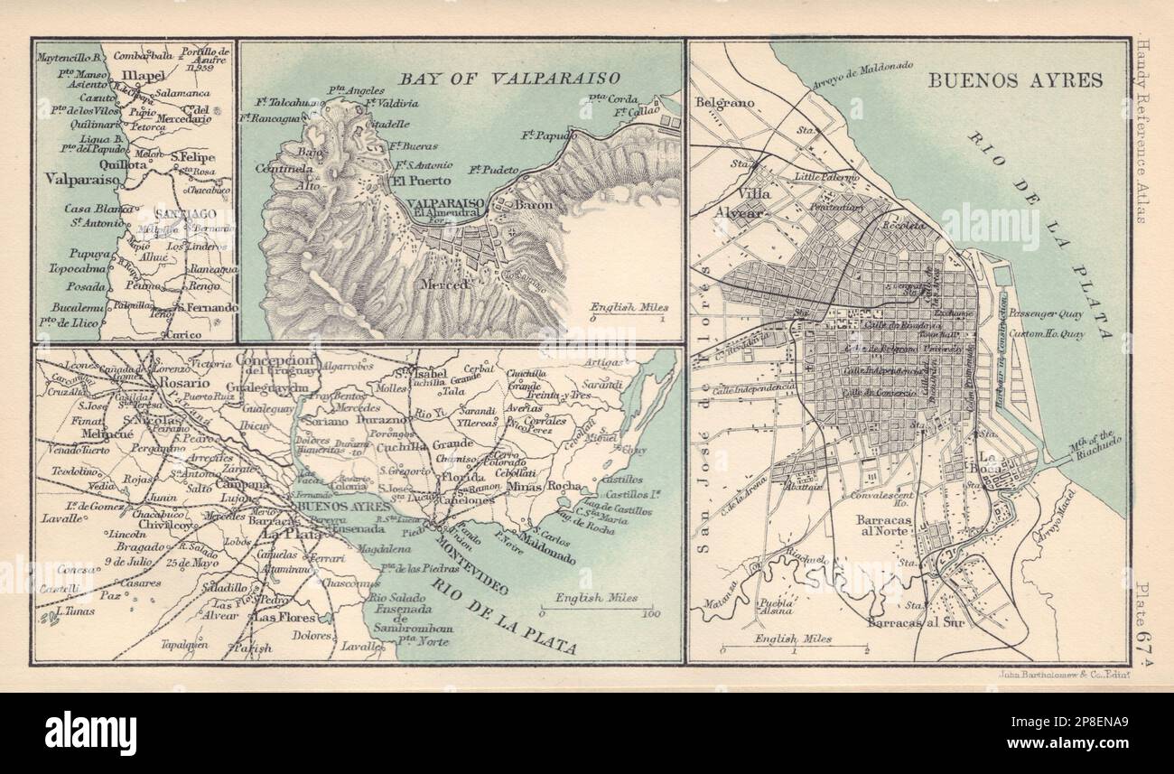 Buenos Aires pianta della città Valparaiso Rio de la Plata. Argentina Cile 1898 mappa Foto Stock
