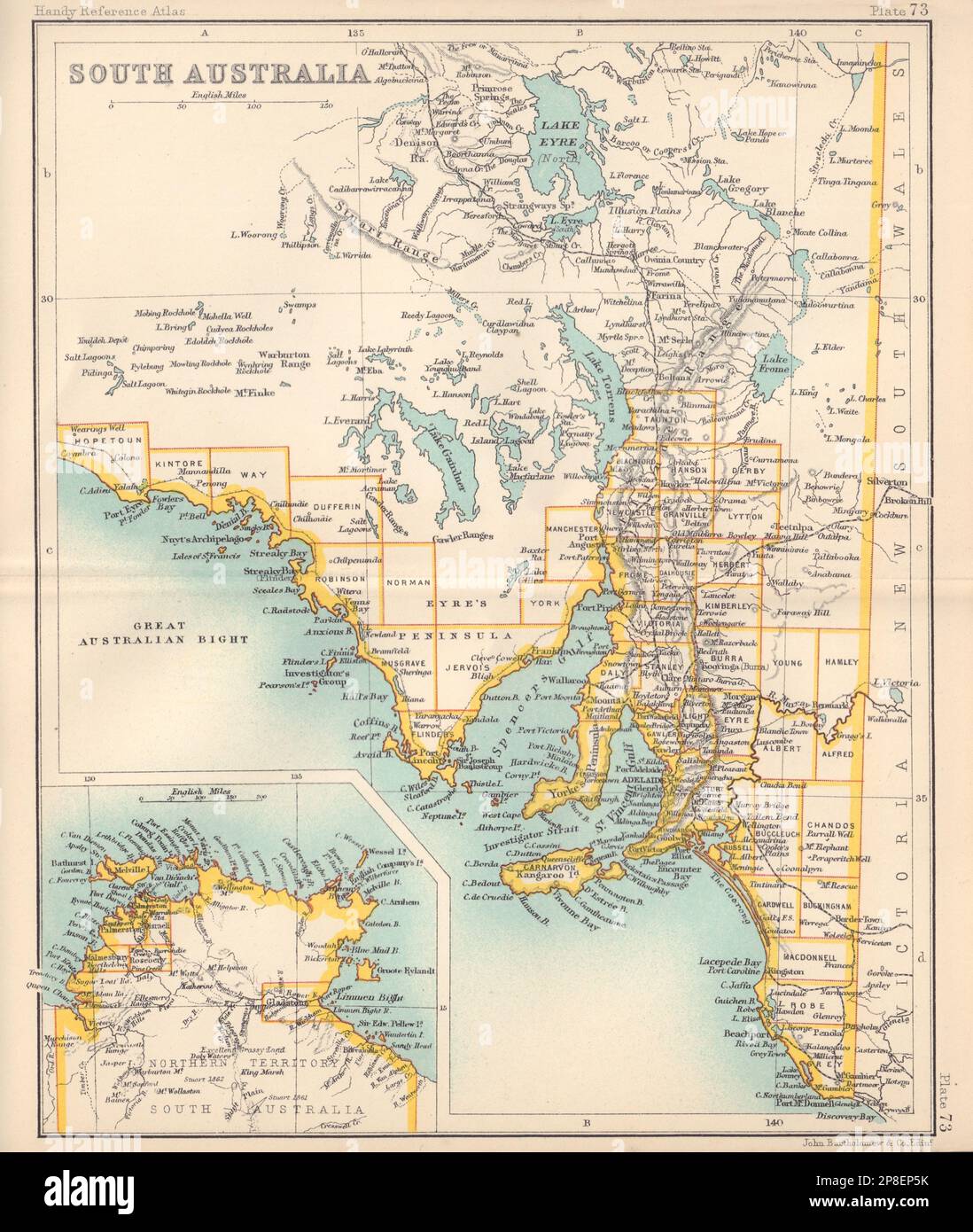 Mappa dello stato dell'Australia meridionale. Territorio del Nord. BARTOLOMEO 1898 anni Foto Stock