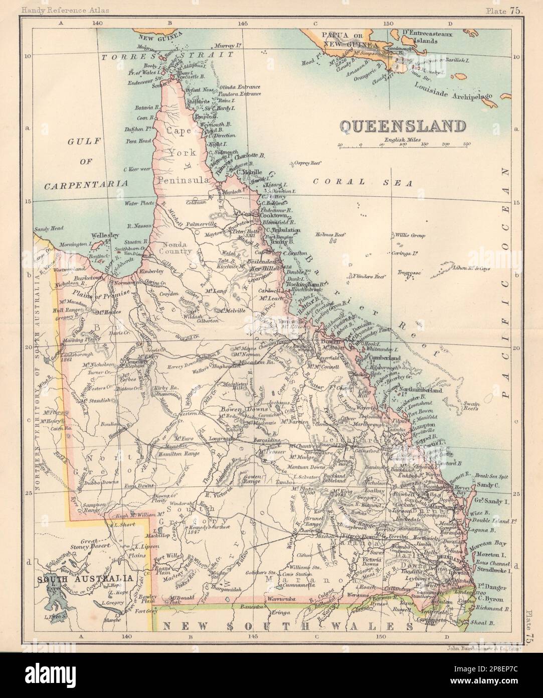 Mappa dello stato del Queensland. BARTOLOMEO 1898 vecchio piano antico d'annata Foto Stock