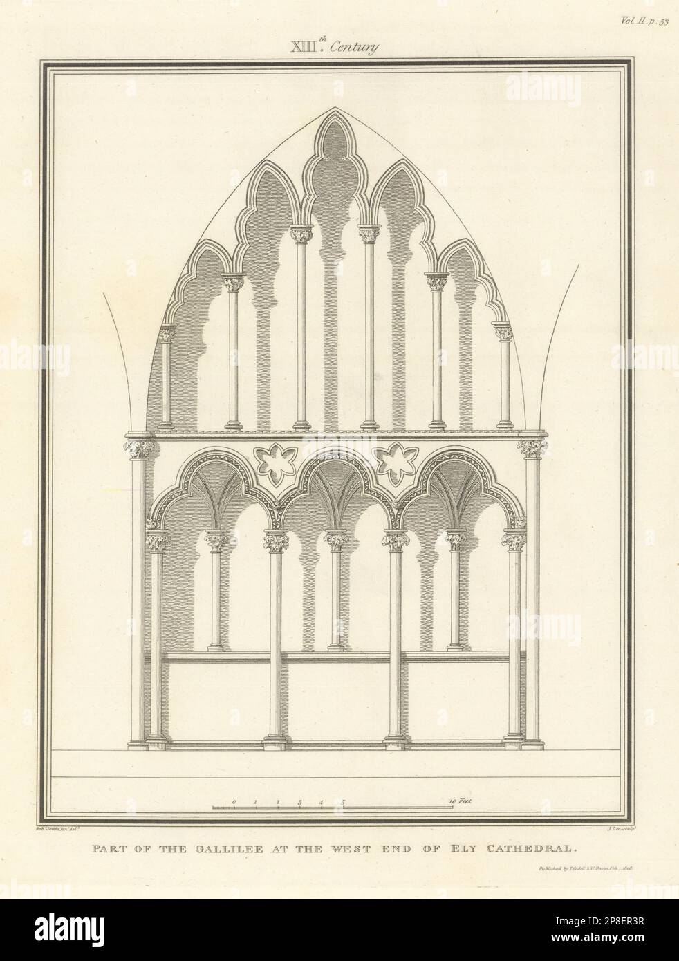 Parte della Gallilee al West End della Cattedrale di Ely. SMIRKE 1810 vecchia stampa Foto Stock