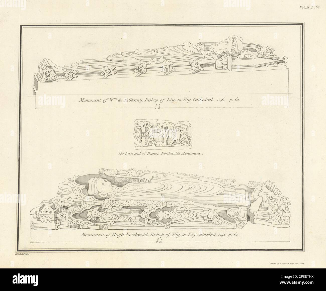 Monumenti del vescovo Kilkenny e del vescovo Northwold, nella cattedrale di Ely. NASH 1810 Foto Stock