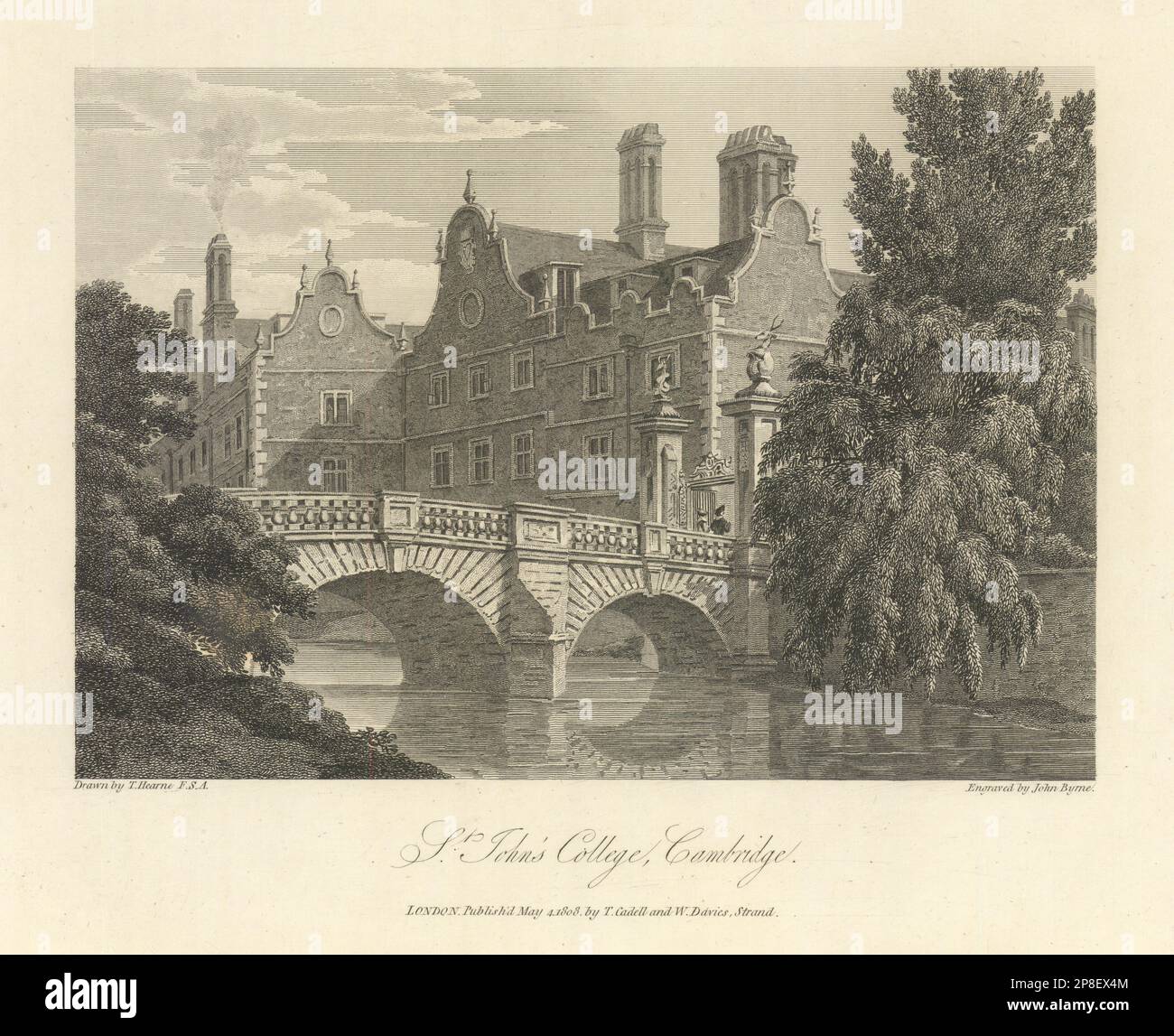 St John's College, Cambridge. HEARNE 1810 antica stampa d'epoca Foto Stock