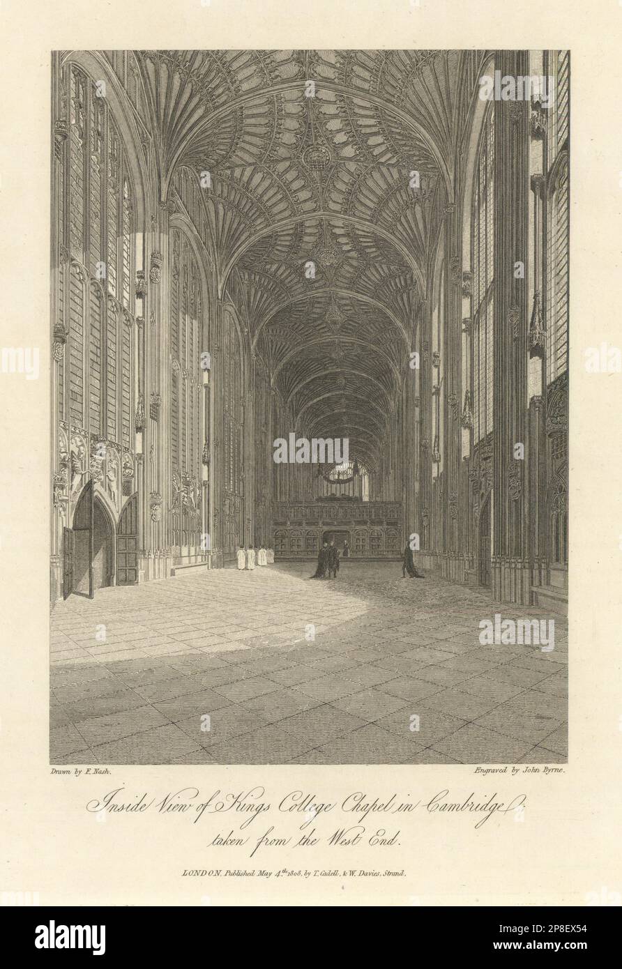 Vista interna della Kings College Chapel, Cambridge dal West End. NASH 1810 Foto Stock