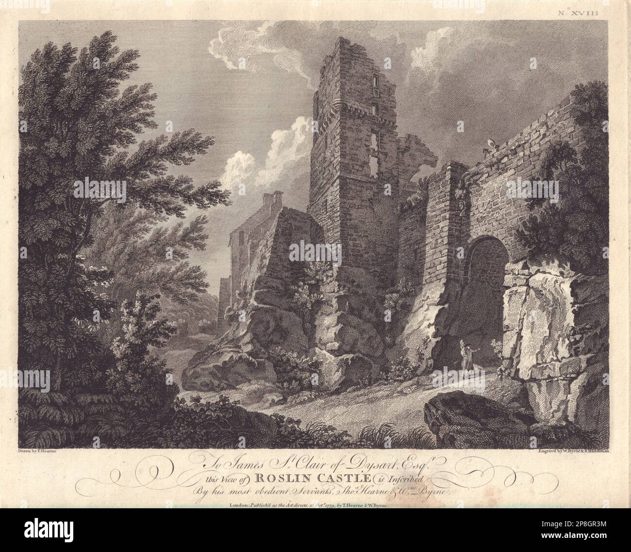 Castello di Roslin. Rosslyn. Midlothian, Scozia. GROSE 1779 vecchia stampa antica Foto Stock