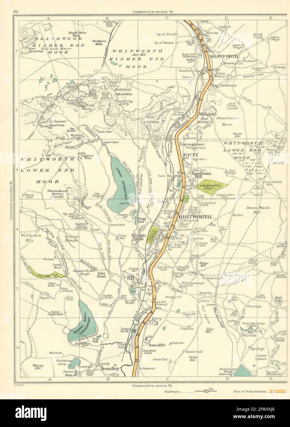 LANCASHIRE Shawforth Millgate Facit Cheetham Hill Whitworth Broadley 1935 mappa Foto Stock