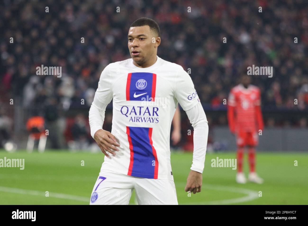 Monaco, Germania. , . 7. Kylian MBAPPE di PSG, CALCIO, UEFA CHAMPIONS LEAGUE, FC Bayern Muenchen vs PSG, Paris Saint Germain, turno di 16 2nd tappa il mercoledì 8. Marzo 2023 a Monaco allo stadio di calcio Allianz Arena, risultato 2:0, (Foto di © Arthur THILL/ATPimages) (THILL Arthur/ATP/SPP) Credit: SPP Sport Press Photo. /Alamy Live News Foto Stock