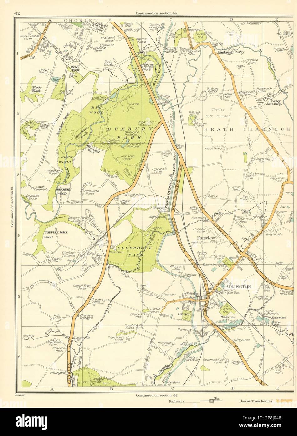 LANCS Fairview Adlington Ellerbeck Park Duxbury John Wood Coppullhall 1935 mappa Foto Stock