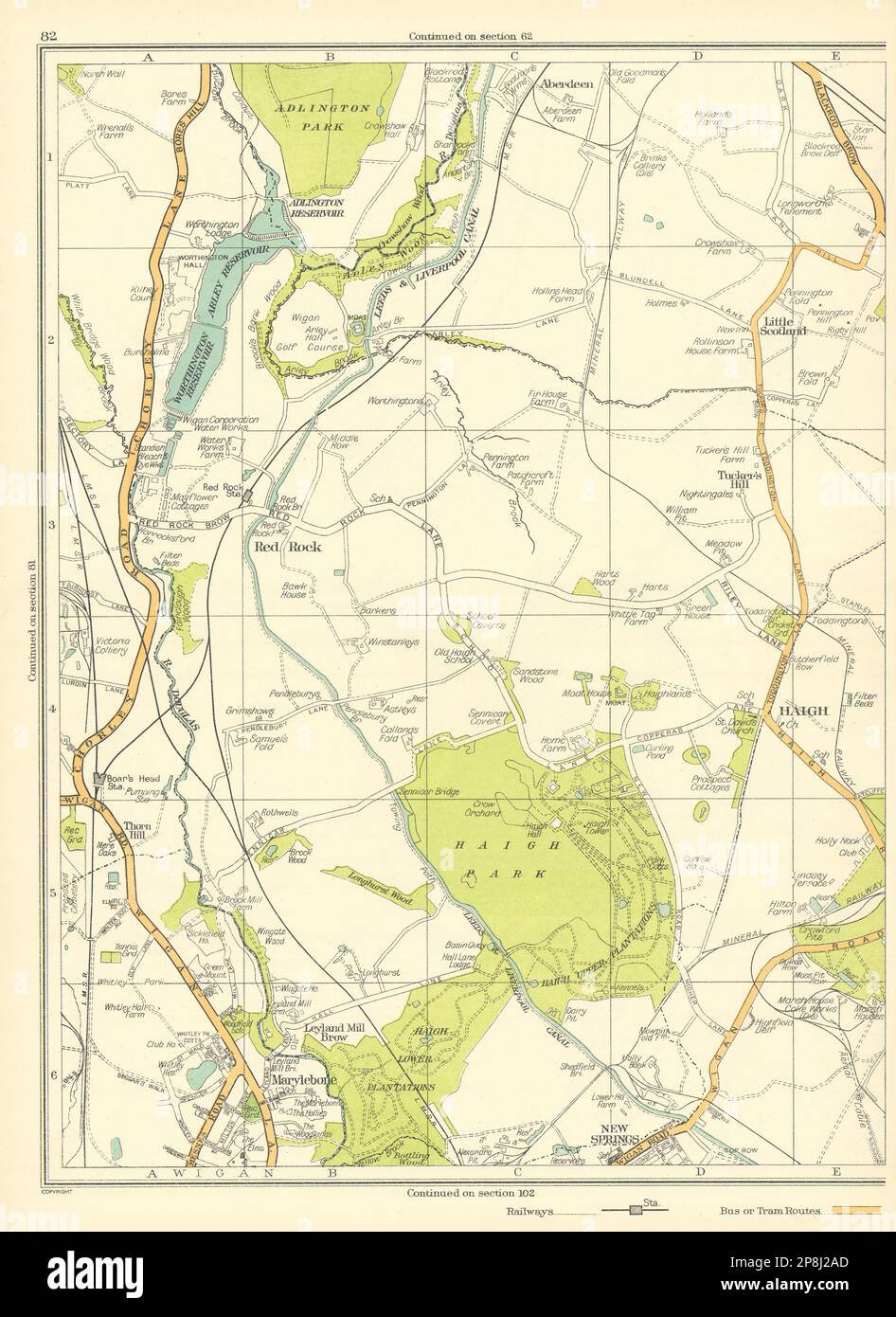 LANCS Red Rock Haigh Park Marylebone New Springs Adlington Park Haigh mappa 1935 Foto Stock