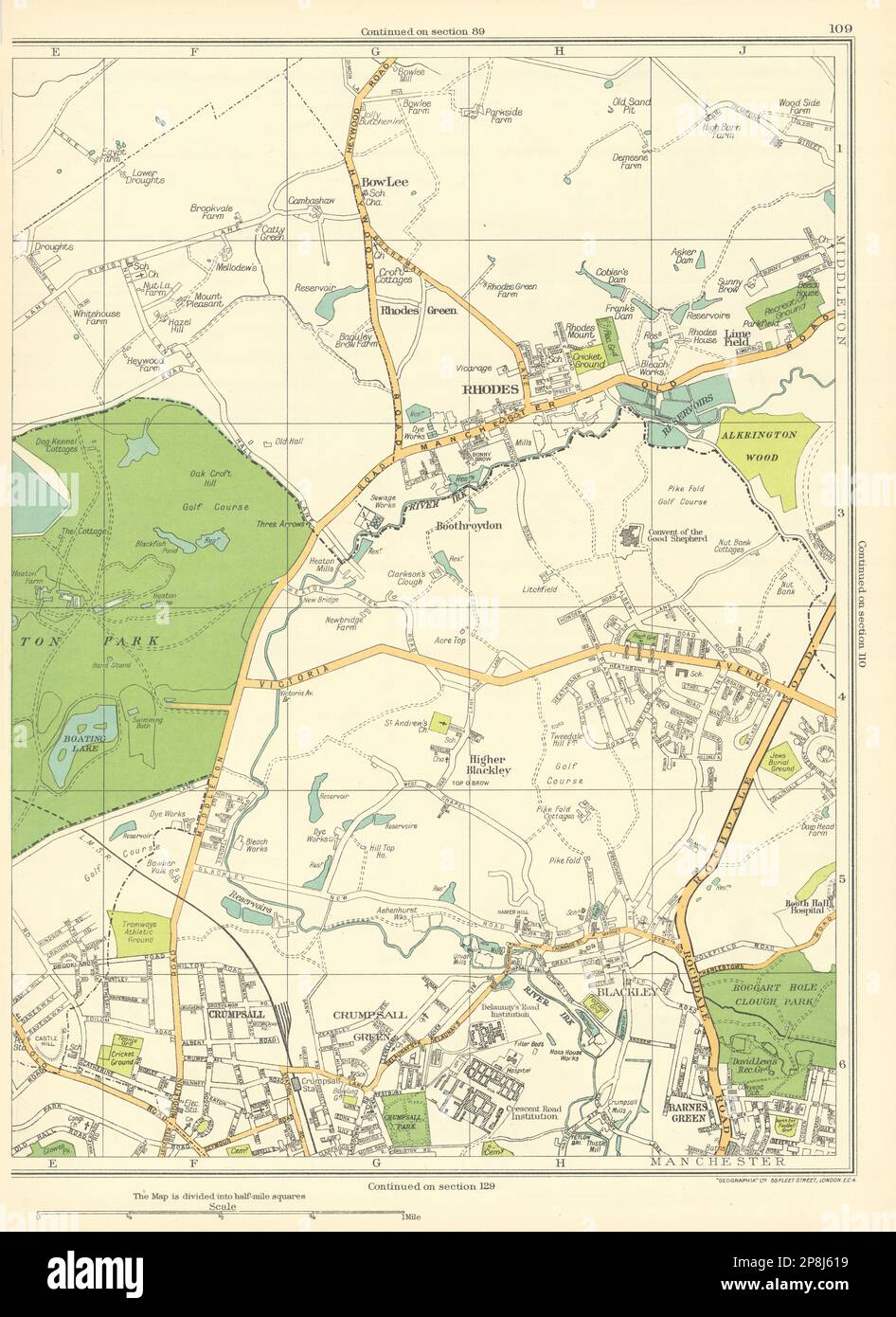 LANCS Manchester Rhodes Green Bloe Crumpsall Blackley Barnes Green 1935 mappa Foto Stock
