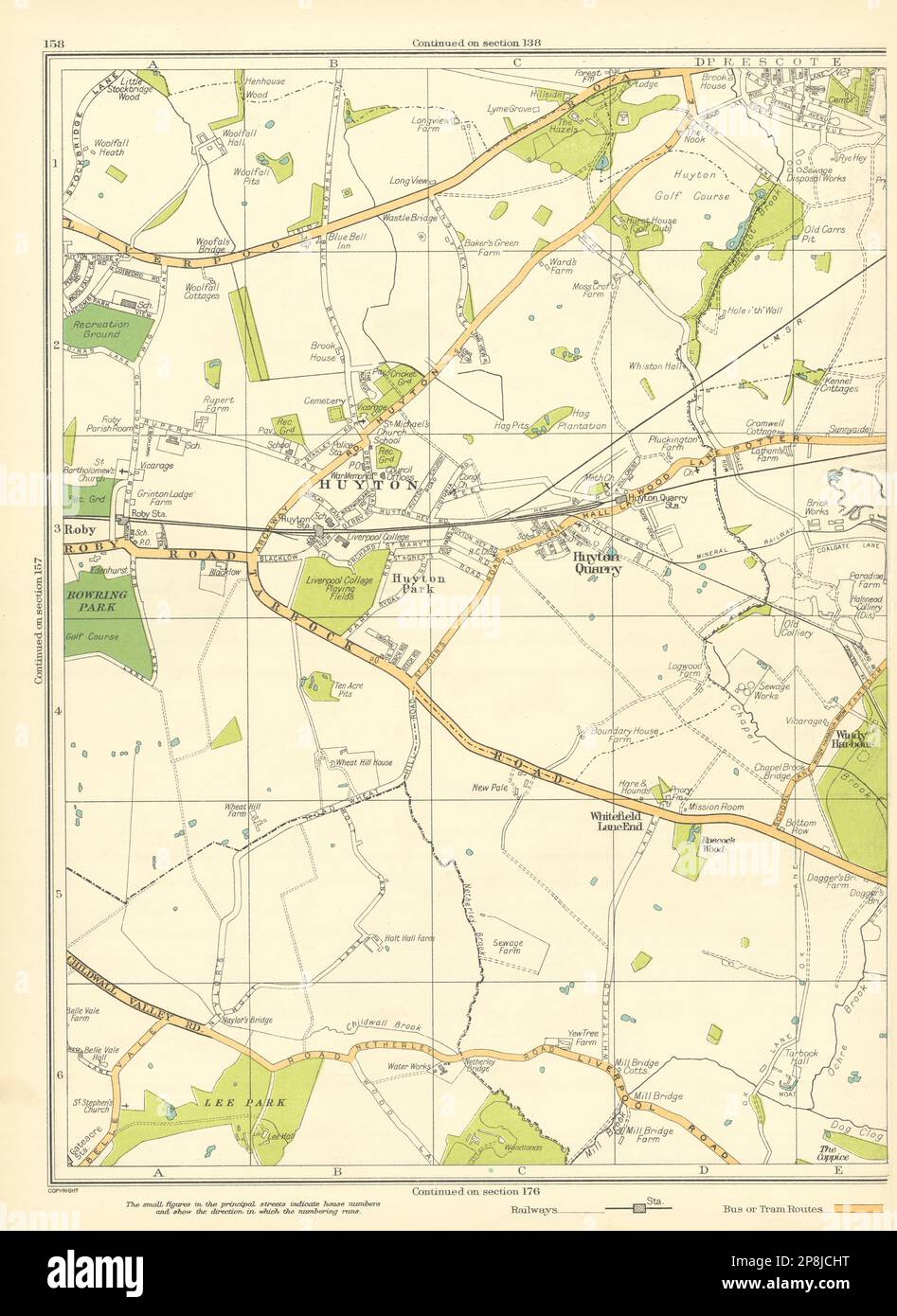 LANCASHIRE Huyton Quarry Roby Roscoe's Wood Old Colliery Prescot mappa 1935 Foto Stock