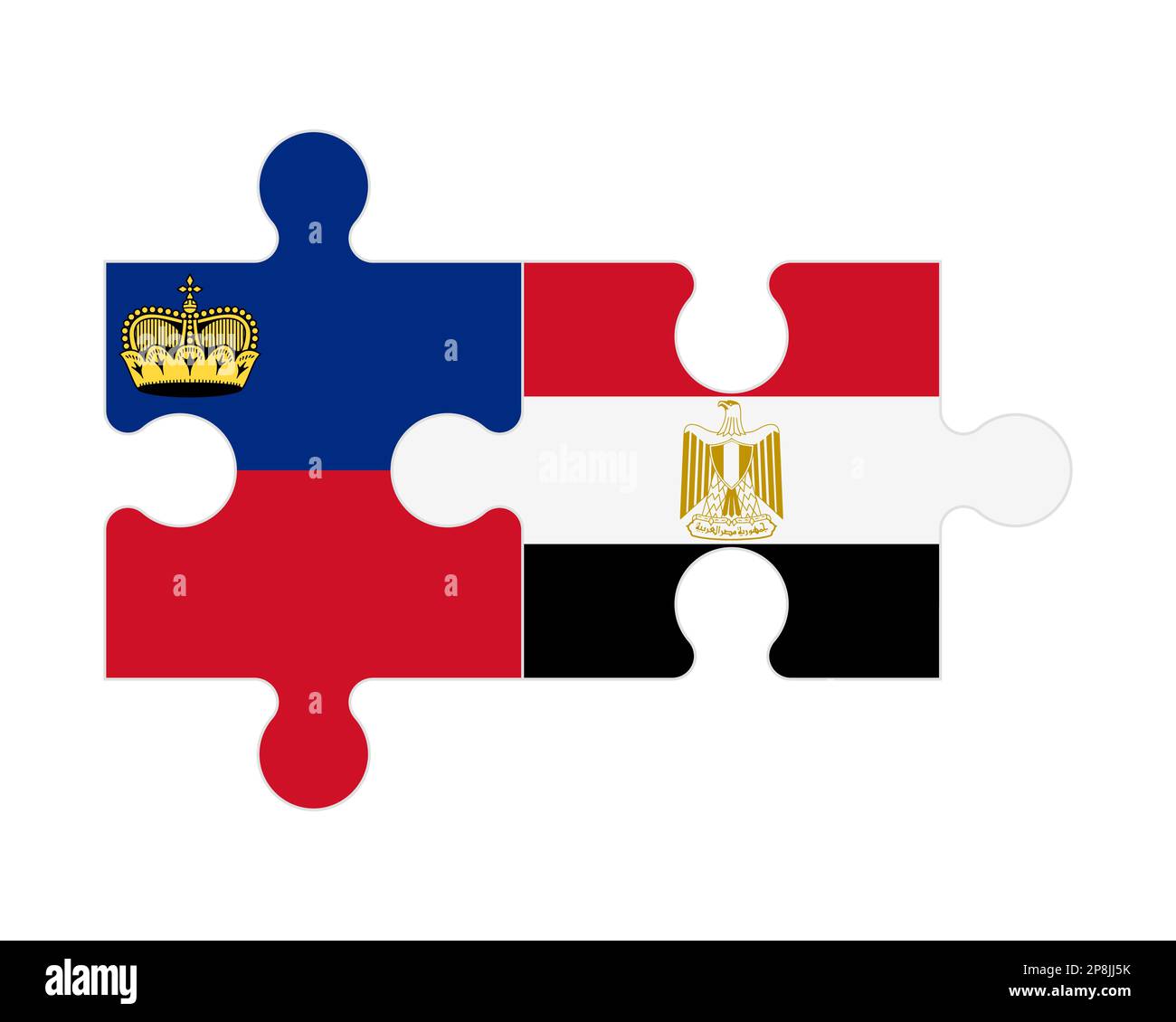 Puzzle connesso di bandiere del Liechtenstein e dell'Egitto, vettore Illustrazione Vettoriale