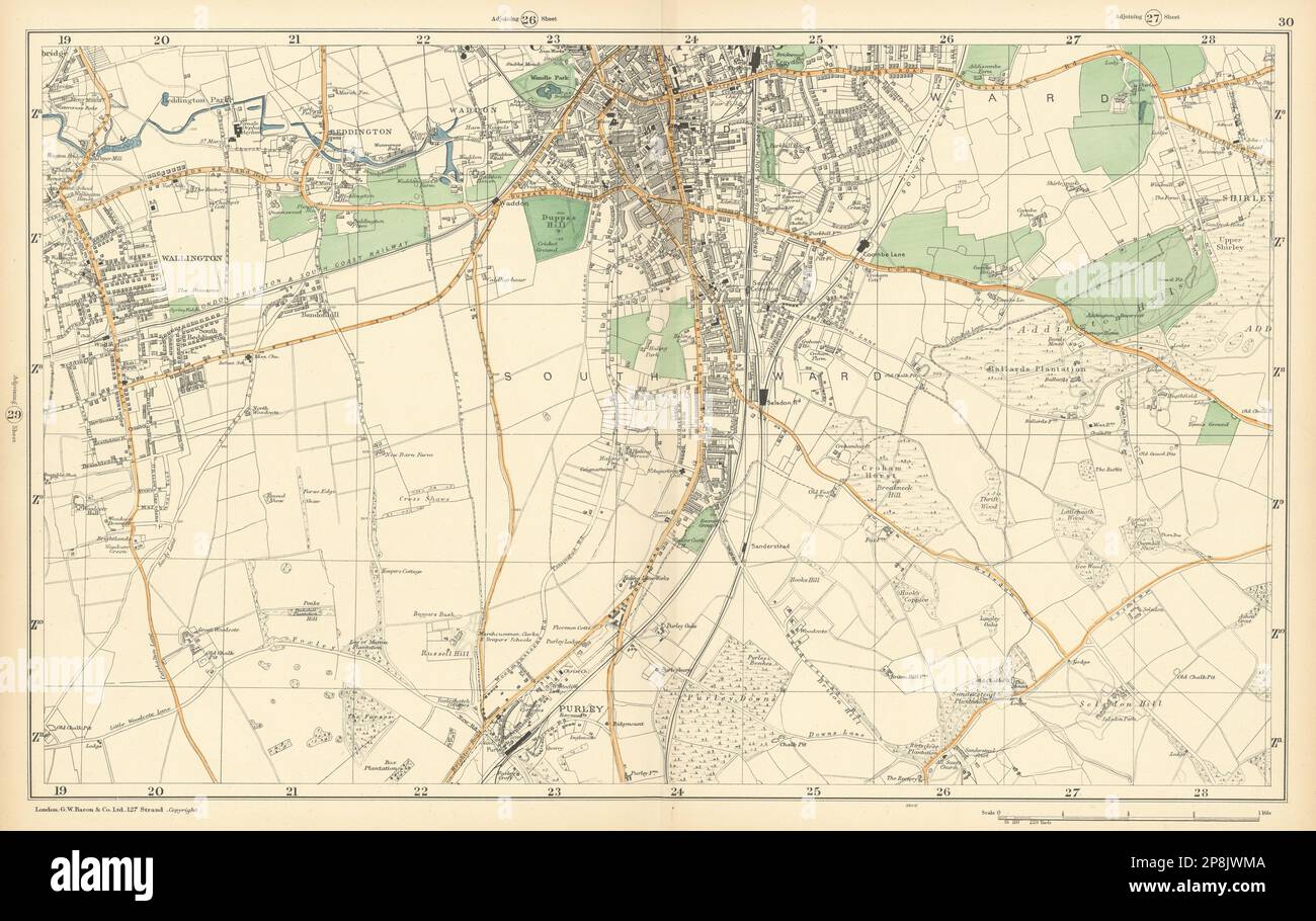 SOUTH CROYDON Carshalton Wallington Waddon Beddington Purley. PANCETTA mappa 1900 Foto Stock