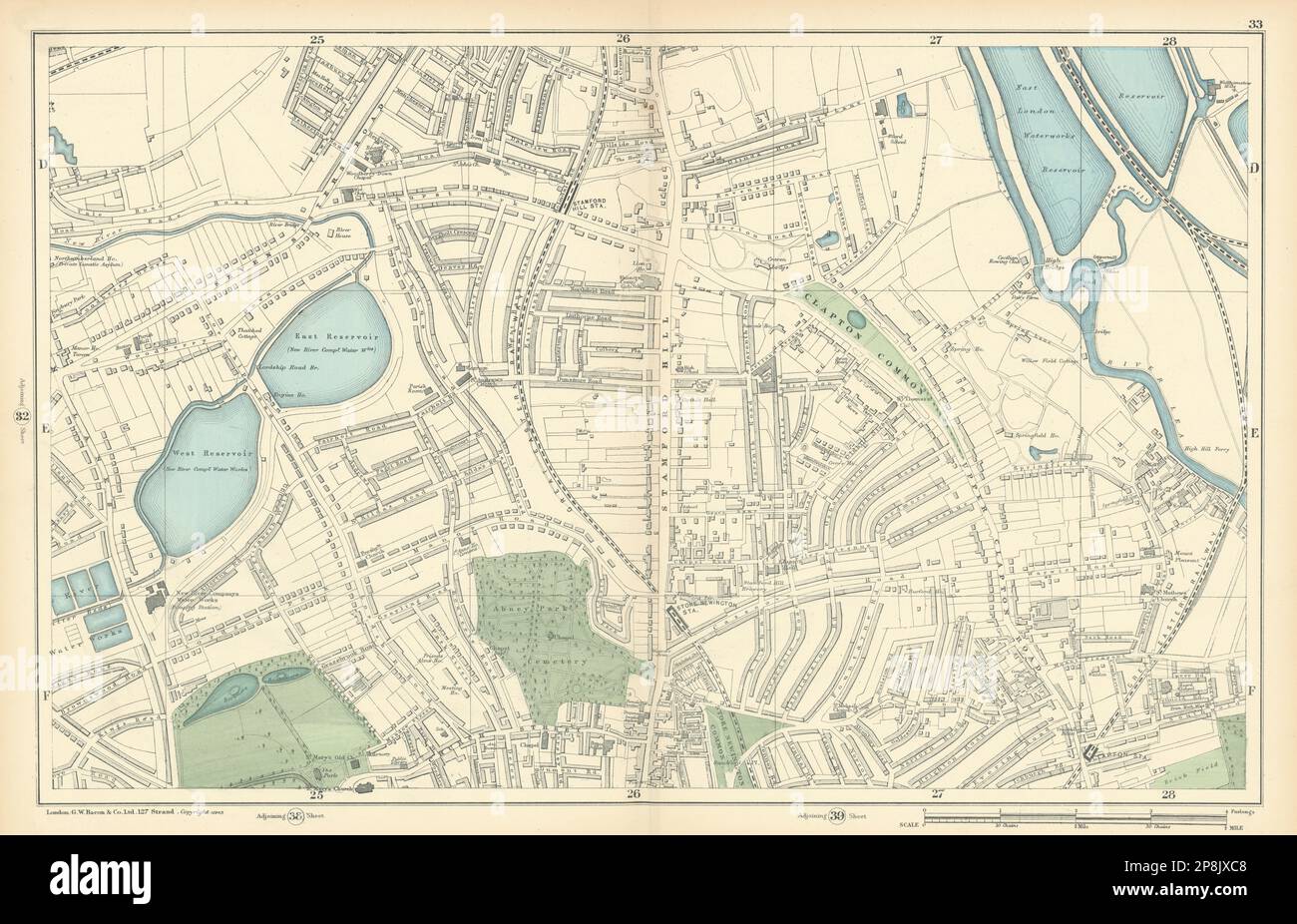 STOKE NEWINGTON Upper Clapton Stamford Hill Tottenham Manor House 1900 vecchia mappa Foto Stock