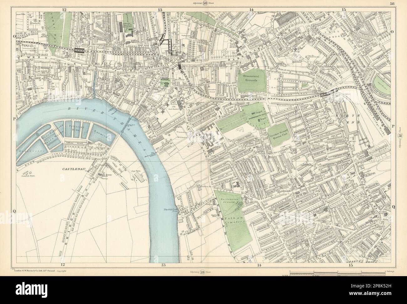 HAMMERSMITH & FULHAM Castlenau West Kensington Barons Court Earls Court mappa 1900 Foto Stock