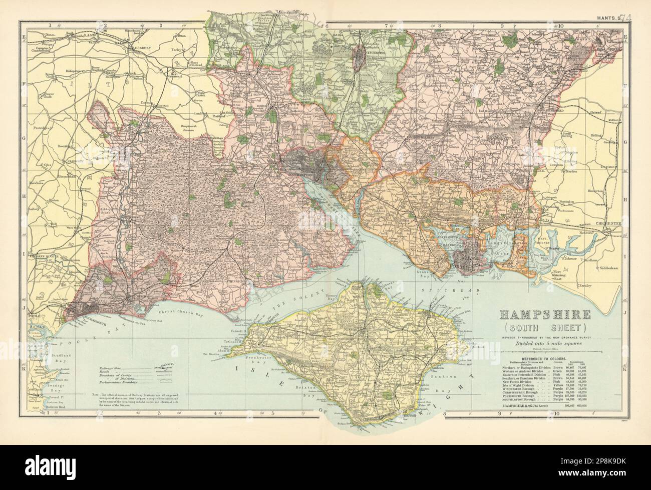 HAMPSHIRE, Isola SUD di Wight. Mappa parlamentare Boroughs.Railways.BACON 1900 Foto Stock