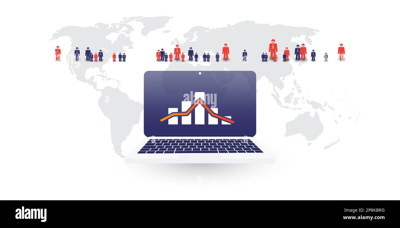 Virus Corona infezione che si diffonde in tutto il mondo - dipendenti infetti, problemi di salute, impatto sull'economia globale - Design concetto con gli uomini d'affari e. Illustrazione Vettoriale