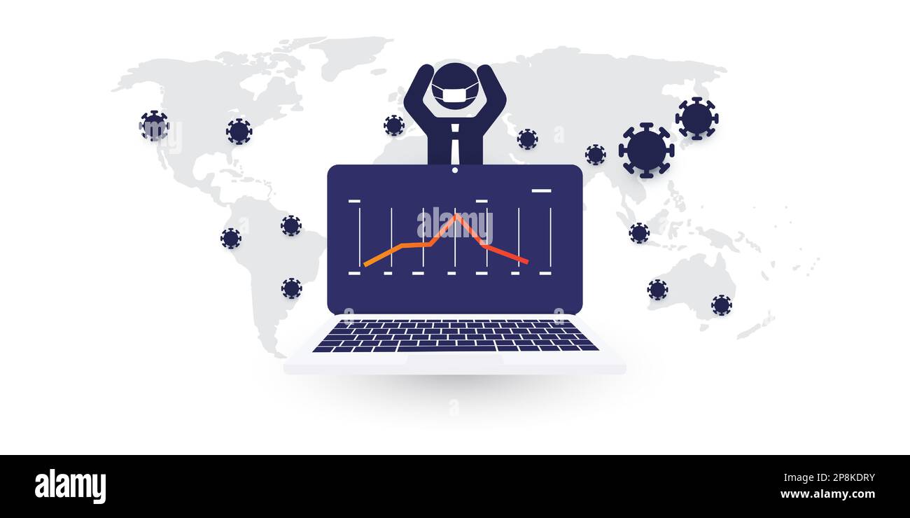 Corona Virus spreading - problemi di salute, l'impatto sull'economia globale smette di crescere - Design Concept con leader aziendale, imprenditore e grafico mostrando D. Illustrazione Vettoriale
