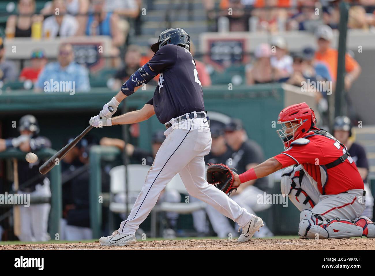 Lakeland FL USA; durante una partita di allenamento primaverile della MLB al Publix Field al Joker Marchant Stadium. Le Tigri battono i cittadini 2-1. (Kim Hukari/immagine o Foto Stock