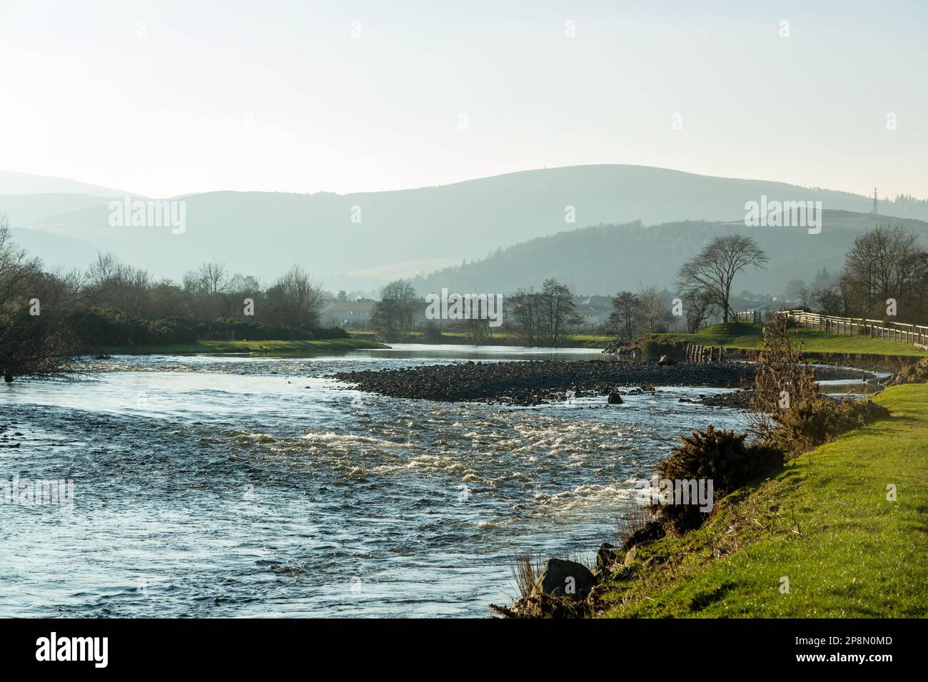 Il fiume Tweed vicino Walkerburn nei confini scozzesi. Foto Stock