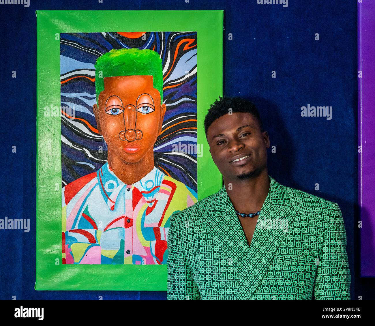 Londra, Regno Unito. 9th Mar, 2023. Samson Bakare con Dreamers Night - Let this be a sign a new selling exhibition by nigerian artist Samson Bakare (nella foto) alla Dorothy Circus Gallery. Credit: Guy Bell/Alamy Live News Foto Stock