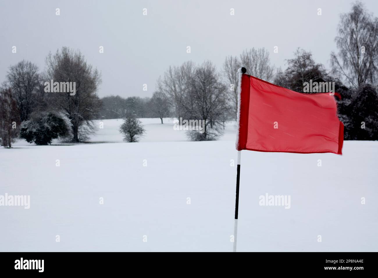 Campo da golf di Warwick con tempo nevoso, Warwickshire, Inghilterra, Regno Unito Foto Stock