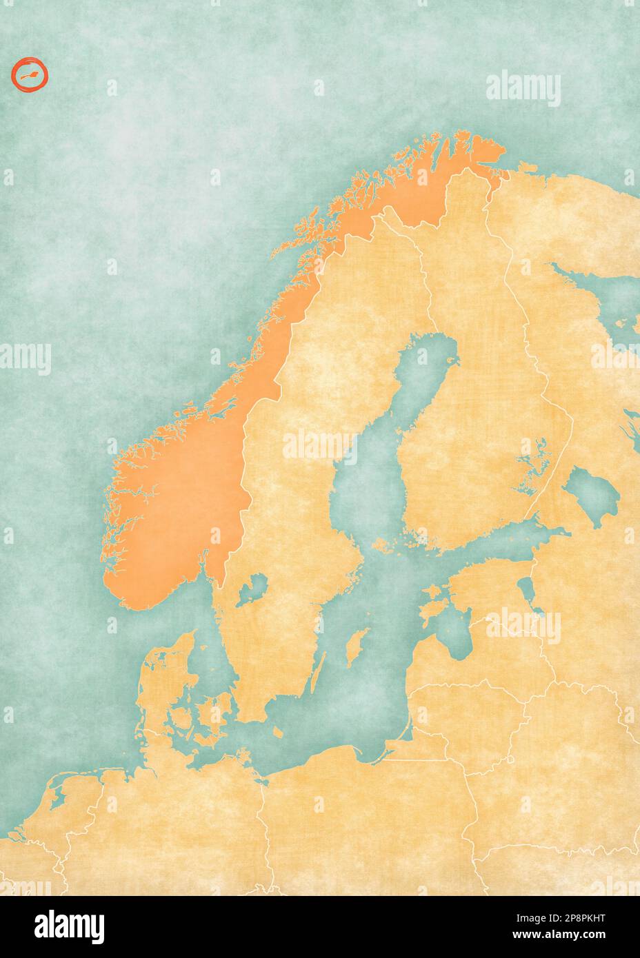 Jan Mayen sulla mappa della Scandinavia in morbido grunge e stile vintage, come carta vecchia con pittura ad acquerello. Foto Stock
