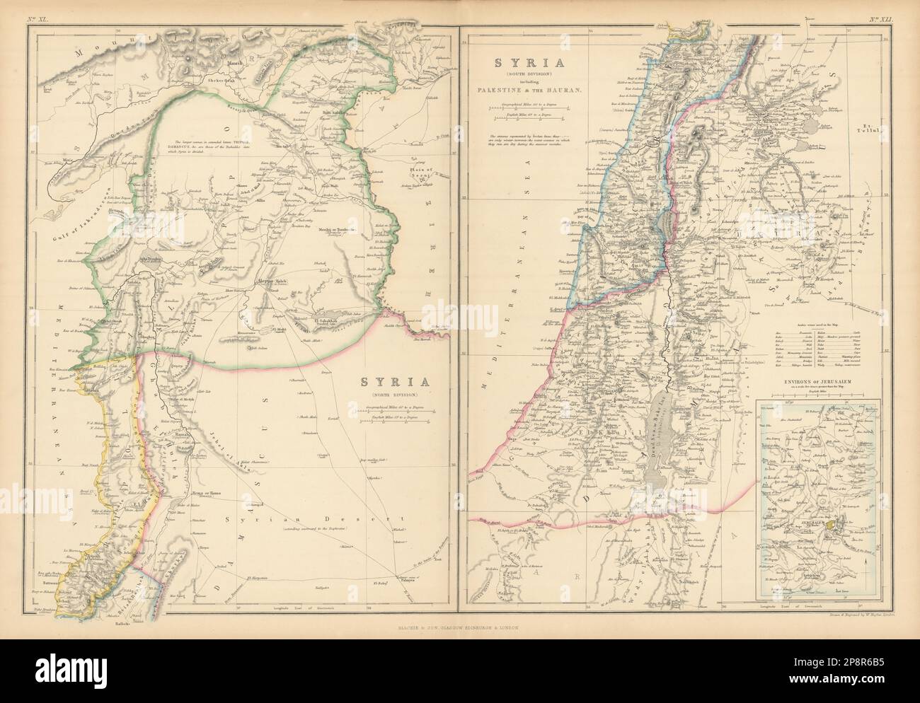 Siria compresa Palestina e Hauran. Libano Beirut Israele. MAPPA HUGHES 1859 Foto Stock