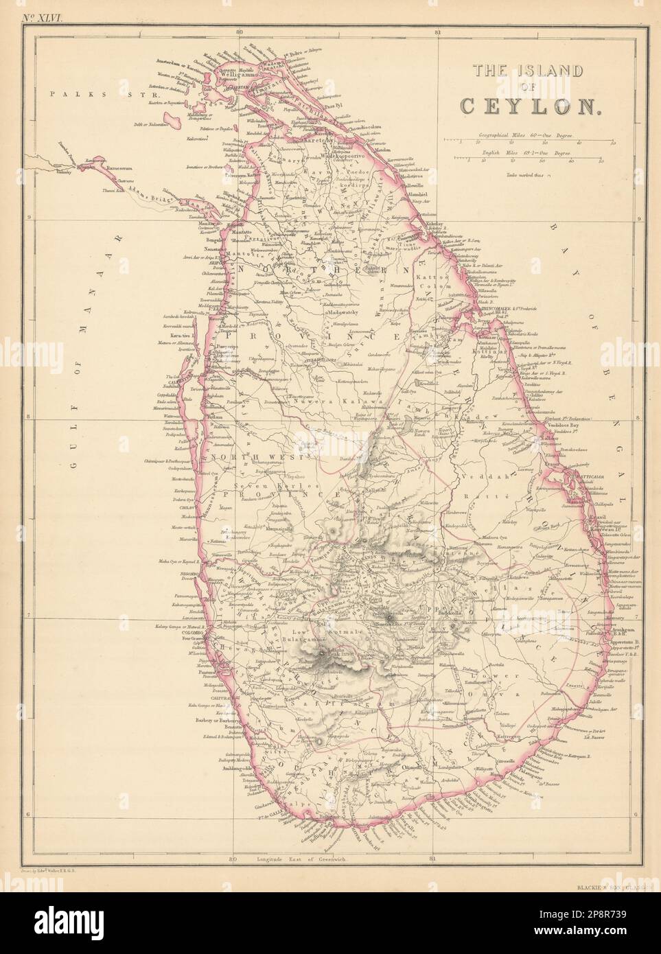 L'isola di Ceylon di Edward Weller. Sri Lanka 1859 vecchia mappa antica Foto Stock