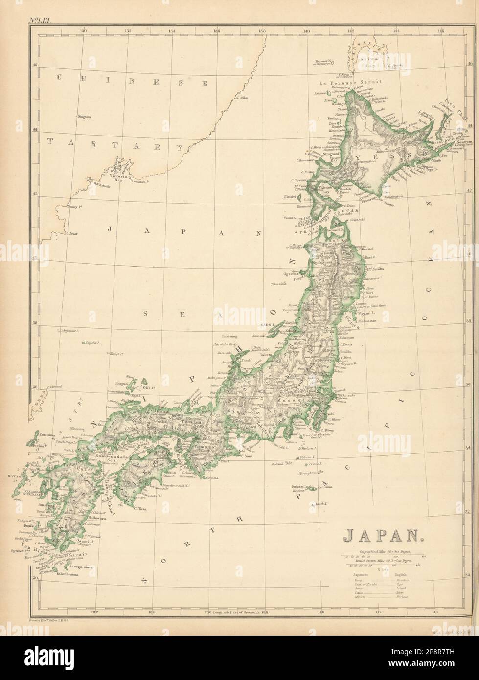 Giappone di Edward Weller 1859 vecchia mappa antica del piano Foto Stock