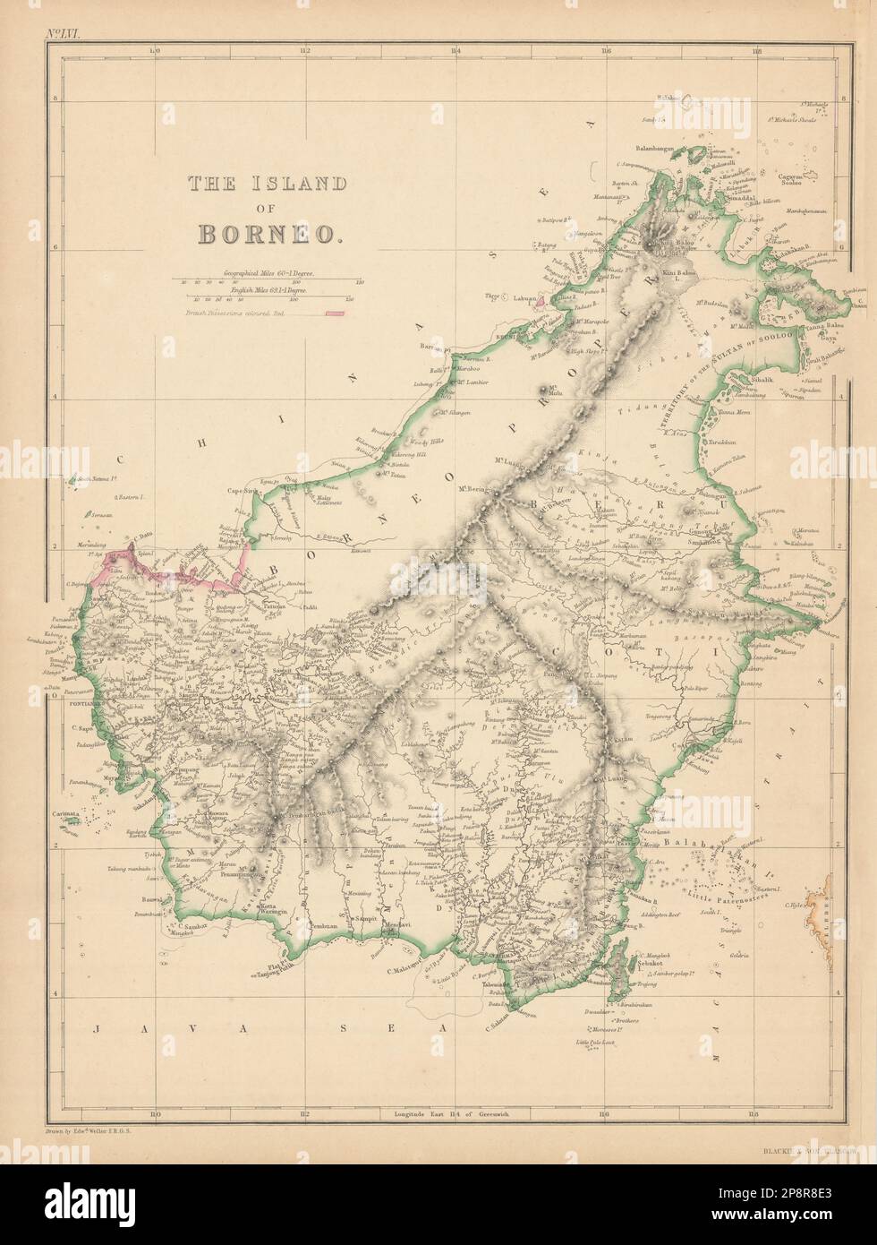 L'isola di Borneo di Edward Weller. Sarawak Sabah Brunei Kalimantan mappa 1859 Foto Stock
