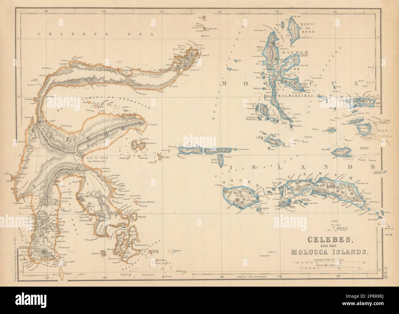 Celebes e le isole Molucca di Edward Weller. Indonesia Sulawesi 1859 mappa Foto Stock