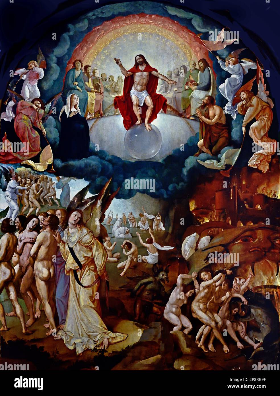 The Last Judgment 1530 by Aertgen Claesz. Van Leyden (1498-1564 Leiden) , Paesi Bassi, Olanda. (trittico centrale) Museo delle Belle Arti, Leiden, Lakenhal, Paesi Bassi, Olanda, Olandese Foto Stock