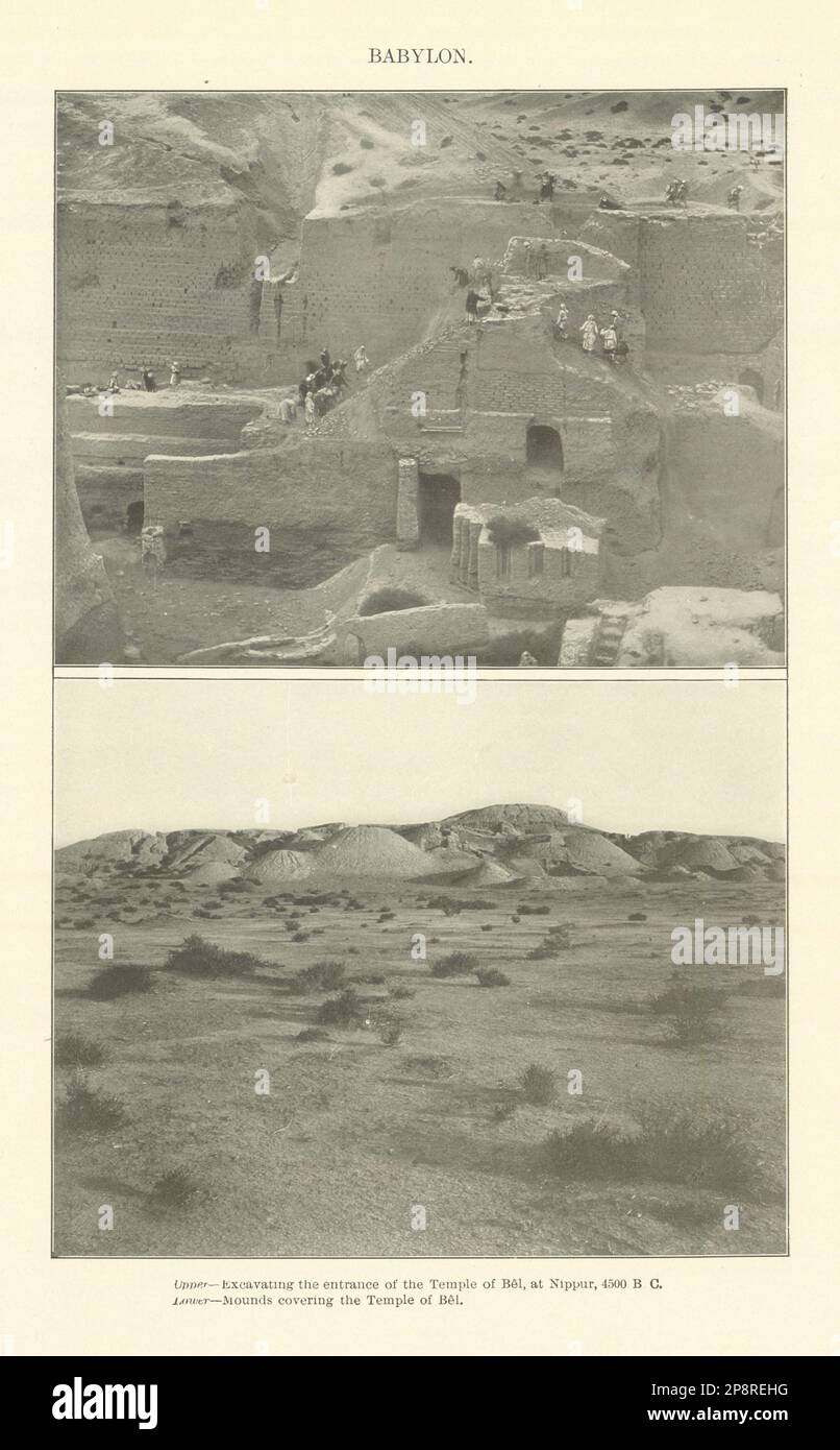 BABILONIA. Scavi al Tempio di Bel, Nippur, 4500 AC 1907 vecchia stampa antica Foto Stock