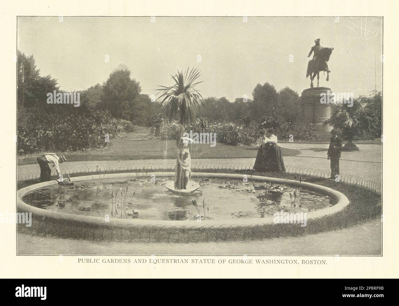 Giardini pubblici e statua equestre George Washington, Boston. Massachusetts 1907 Foto Stock