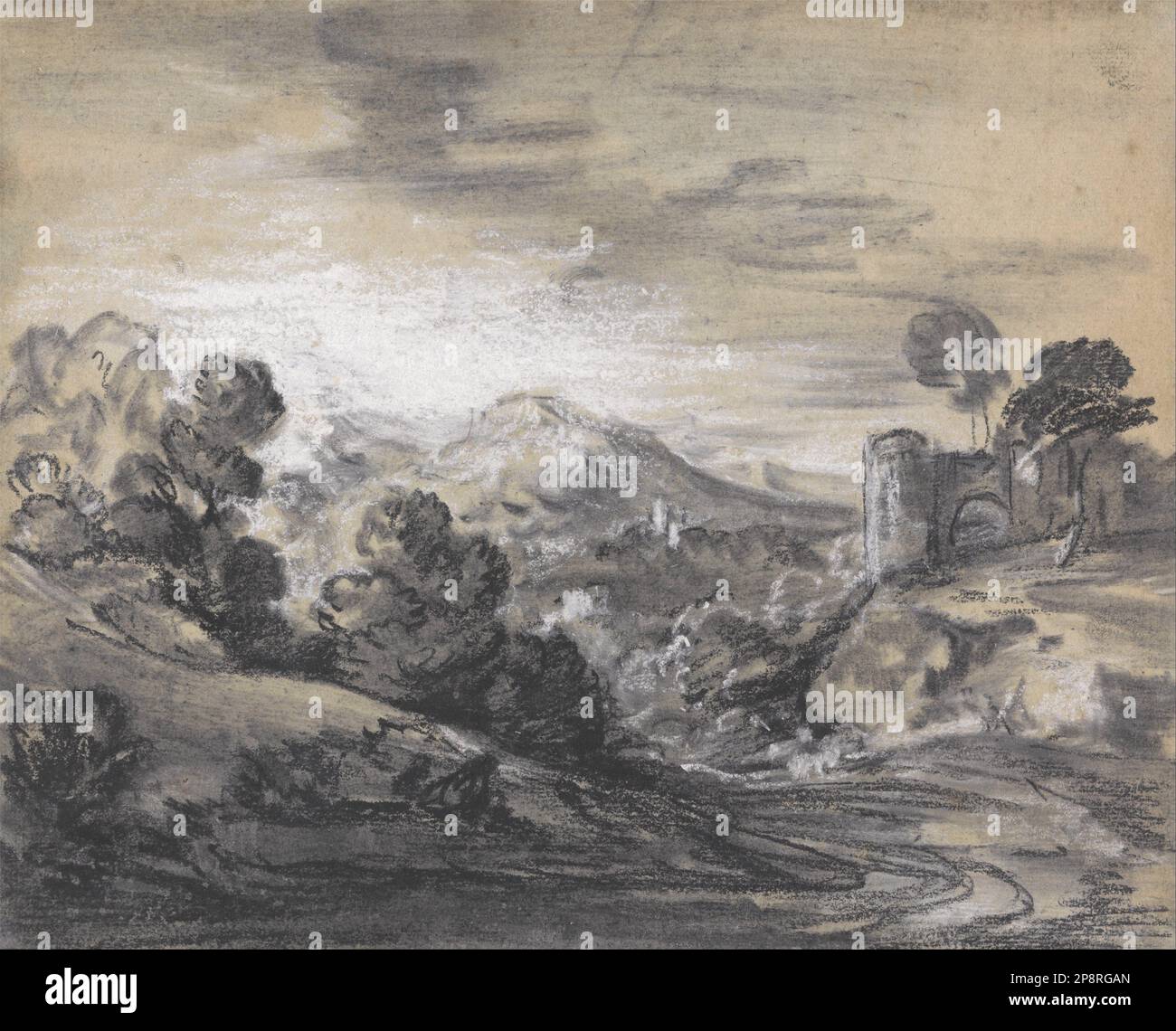 Paesaggio boscoso con Castello tra il 1785 e il 1788 da Thomas Gainsborough Foto Stock