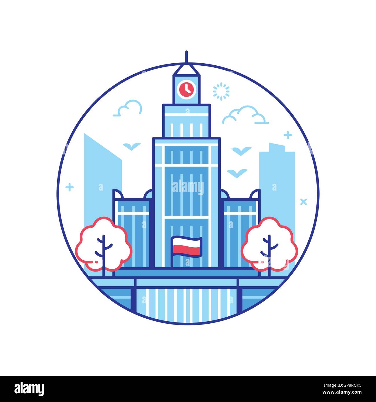 Viaggia a Varsavia o riga con il Palazzo della Cultura Illustrazione Vettoriale