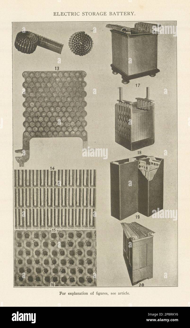 Batteria di immagazzinamento elettrica. Fotografia d'epoca della scienza 1907 Foto Stock