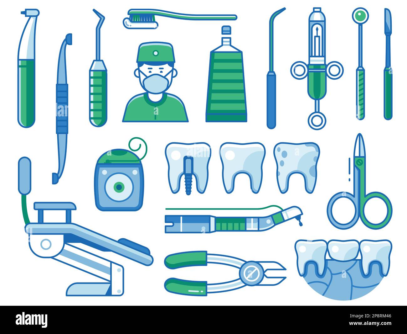 Odontoiatria e Stomatologia servizi linea icone d'Arte Illustrazione Vettoriale