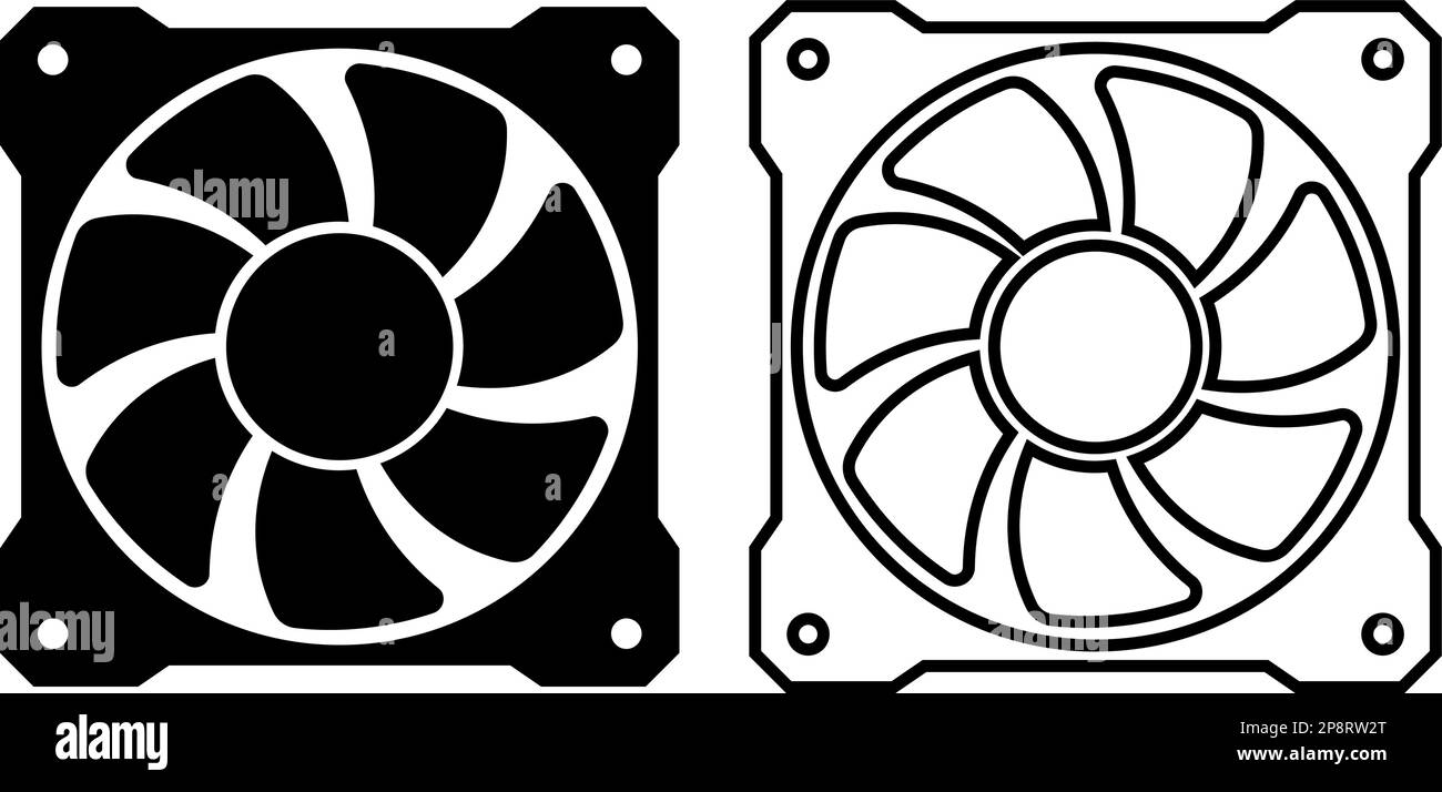 Icona della ventola del radiatore. Ventilazione dell'aria. Hardware PC più freddo del computer. Illustrazione vettoriale del processore della CPU moderno. Illustrazione Vettoriale