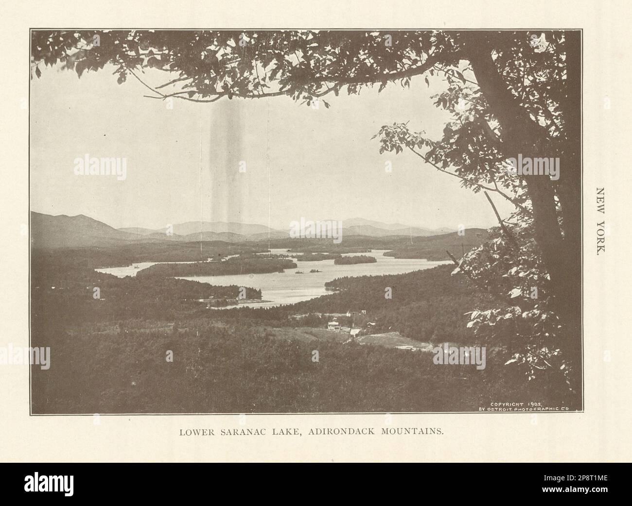 New York. Lower Saranac Lake, Adirondack Montagne 1907 vecchia stampa d'antiquariato Foto Stock
