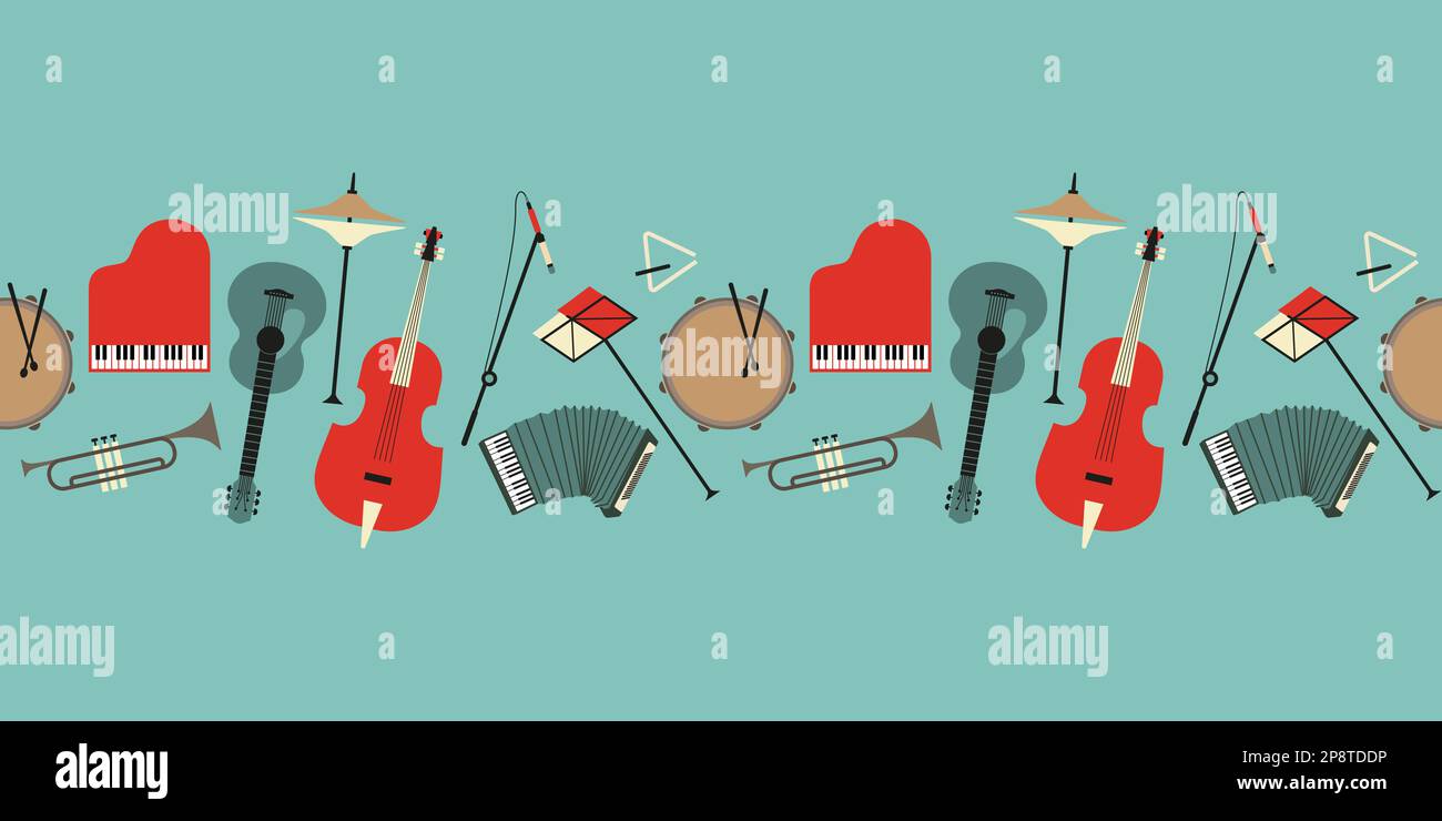 Icone di strumenti musicali pattern vettoriale senza cuciture Illustrazione Vettoriale