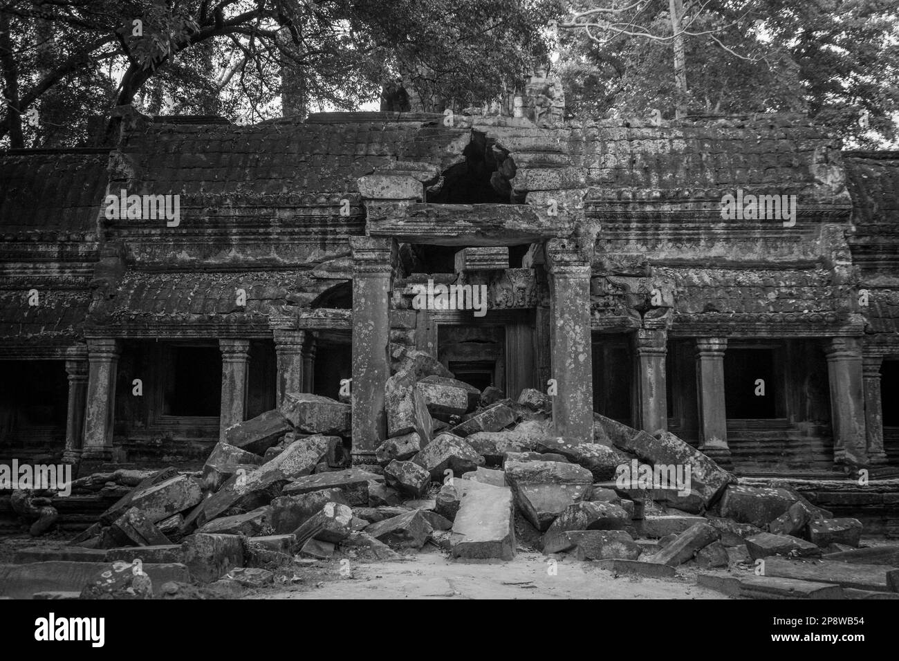Angkor Wat bianco e nero a Siem Reap, Cambogia Foto Stock