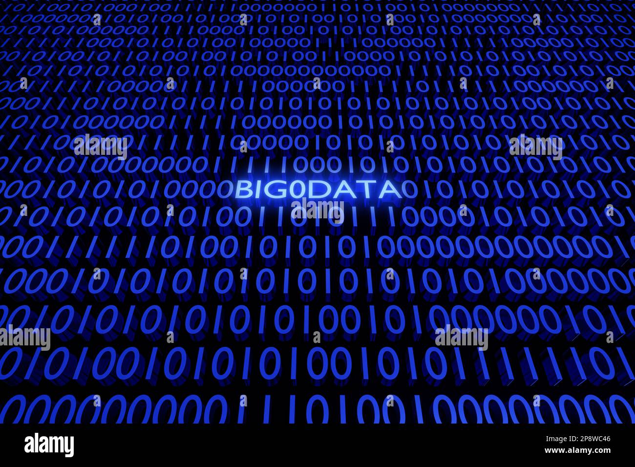 3D illustrazione del testo Big data tra la parete di 0 e 1 numeri. Zero e una cifra. Foto Stock