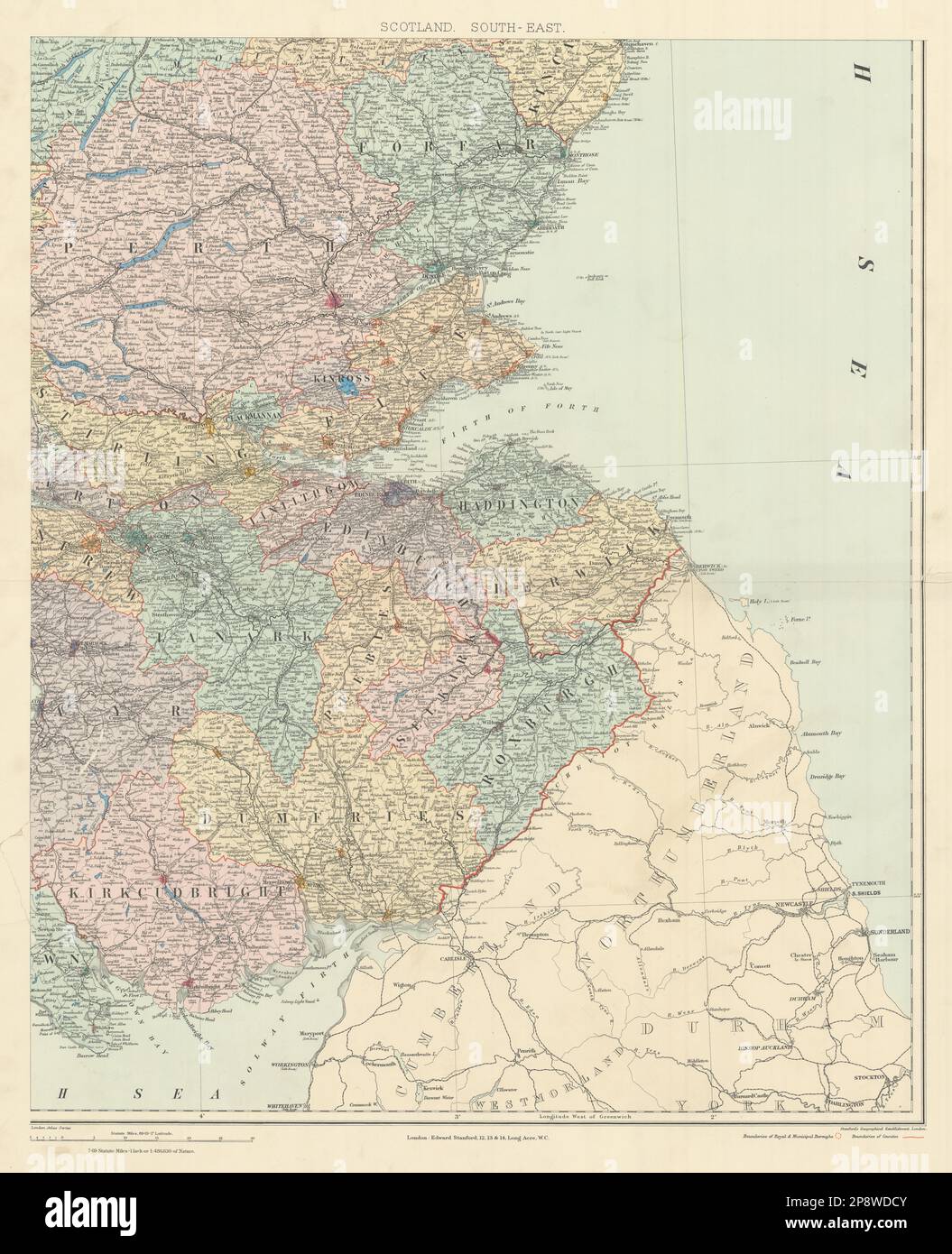 Scotland S.E. Confina con il centro di Firth of Forth Perth. 61x50 cm. Mappa DI STANFORD 1904 Foto Stock