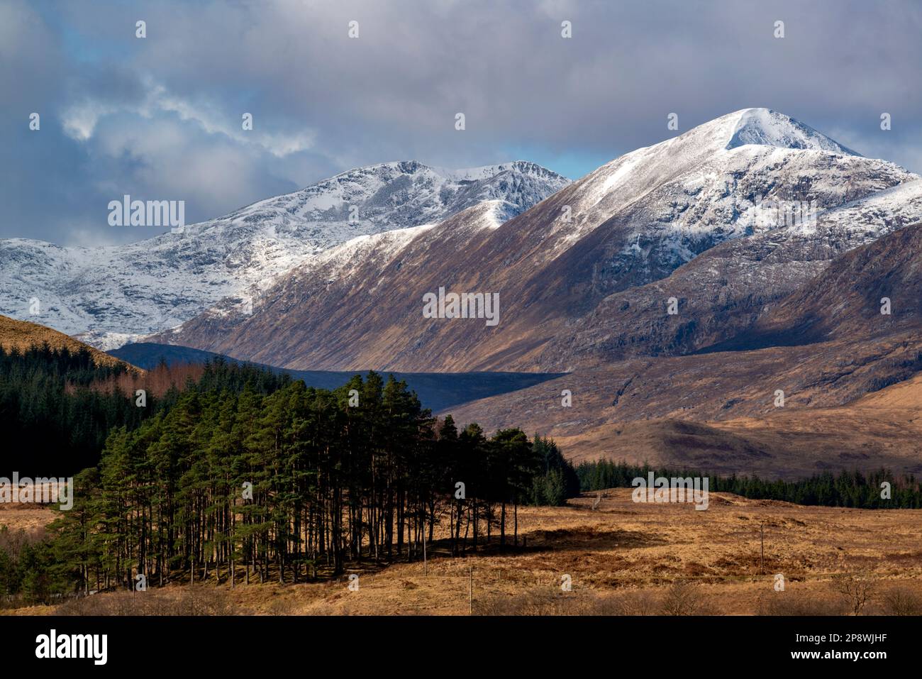 Stob Ghabhar è una montagna Munro nelle Highlands scozzesi, parte del gruppo del Monte Nero. Si affaccia sulla tenuta di Clashgour Foto Stock