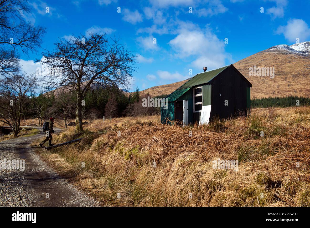 Rifugio Clashgour sulla tenuta Clashgour. La capanna è utilizzata da escursionisti e scalatori ed è gestita dal GLASGOW UNIVERSITY MOUNTAINEERING CLUB, Argyll & Bute Foto Stock