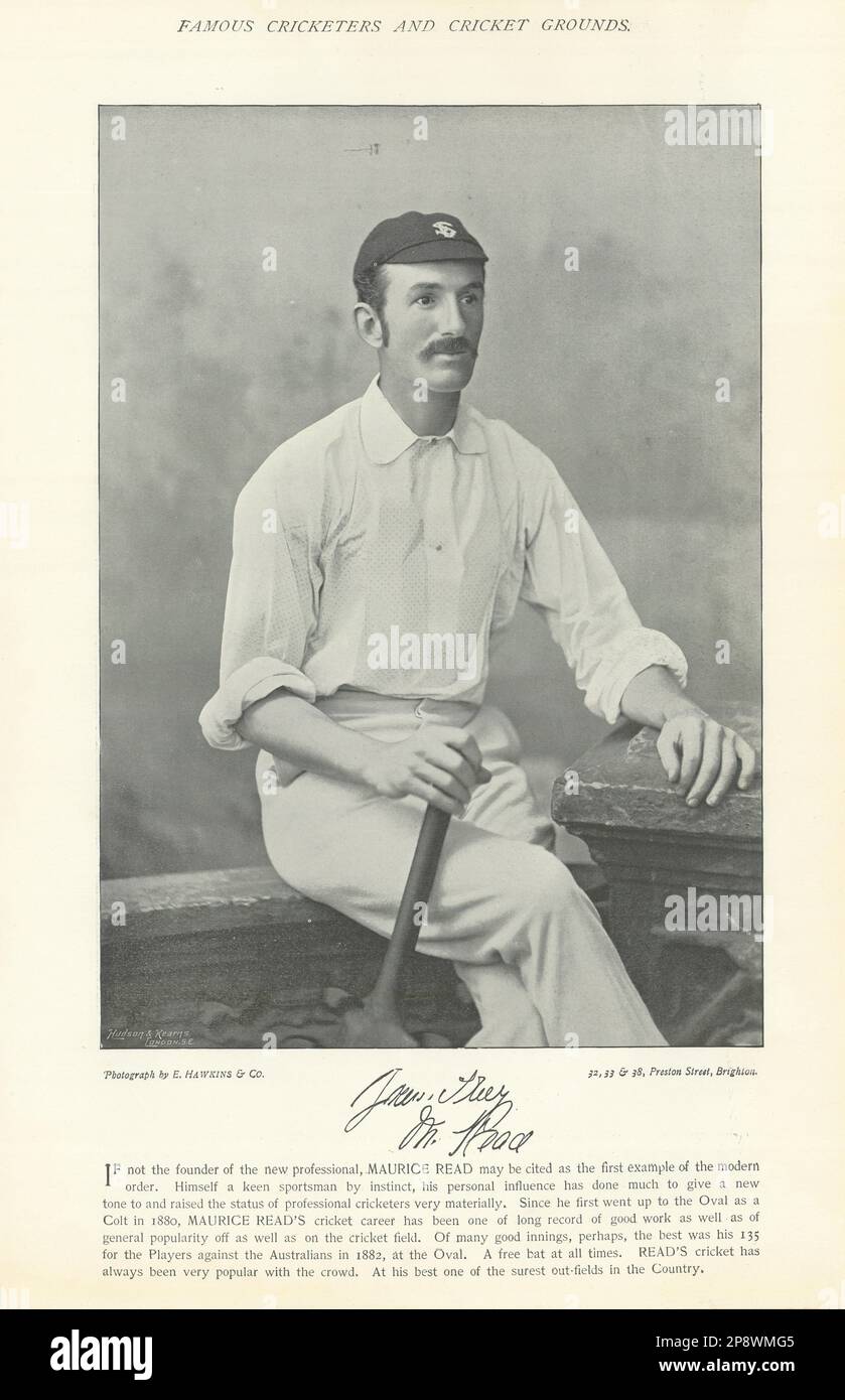 John Maurice Read. Battitore. Surrey cricketer 1895 vecchia foto di stampa antica Foto Stock