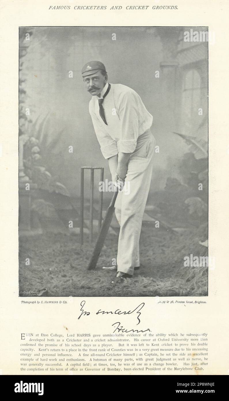 George, Lord Harris. Capitano dell'Inghilterra. Kent cricketer 1895 vecchia stampa antica Foto Stock