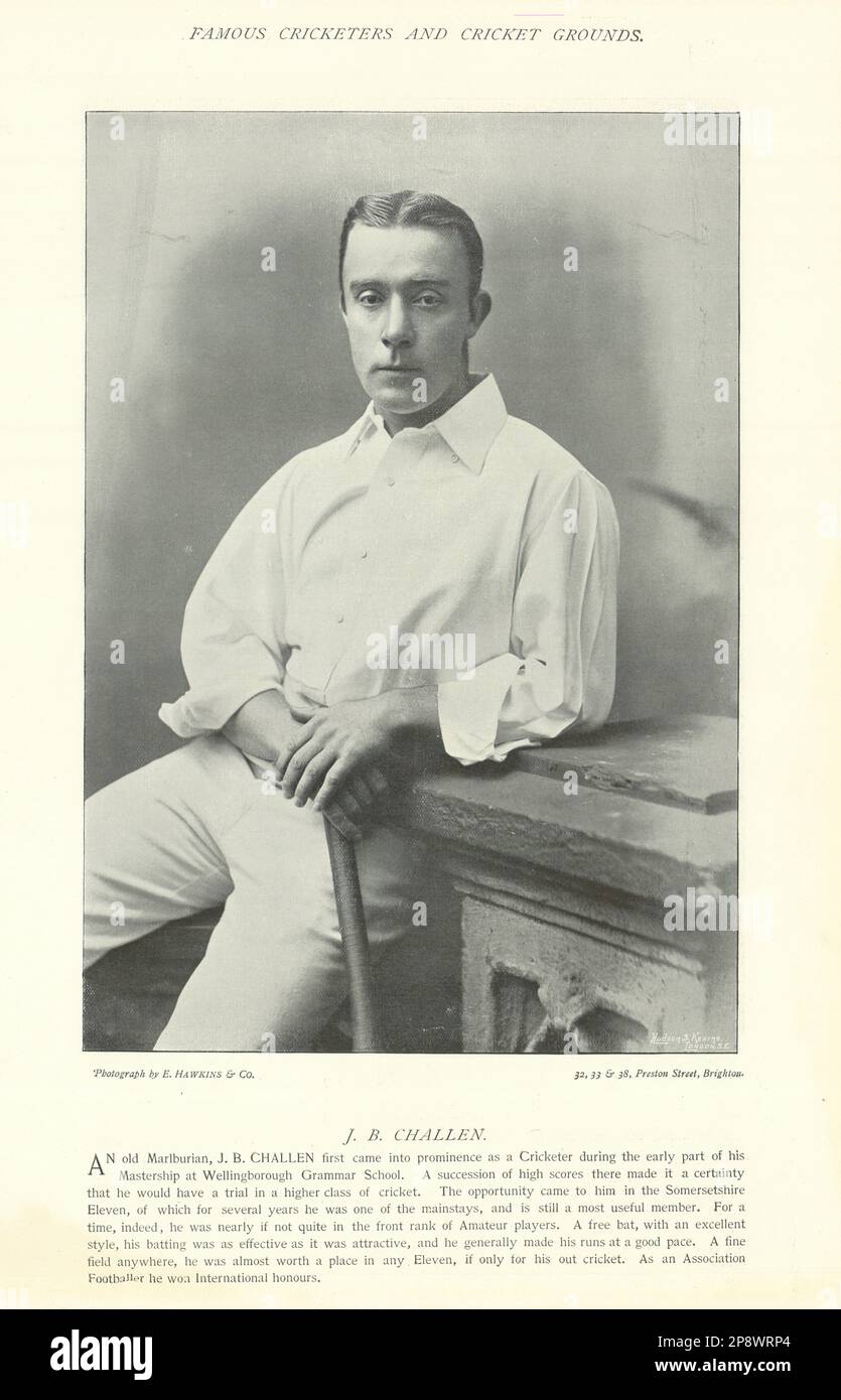 John Bonamy sfida. Battitore. Somerset cricketer 1895 vecchia stampa antica Foto Stock